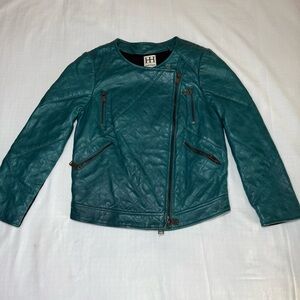 Haute Hippie Jacket Women’s Size Small Teal Leather Moto Asymmetrical Zipper
